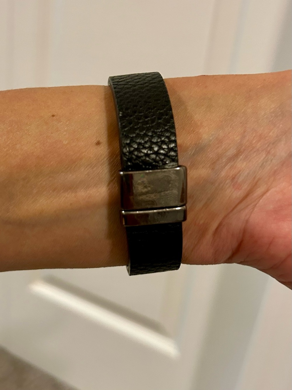 Black Crystal Accent Leather Bracelet - Women's Fashion Bracelet - Picture 4 of 5